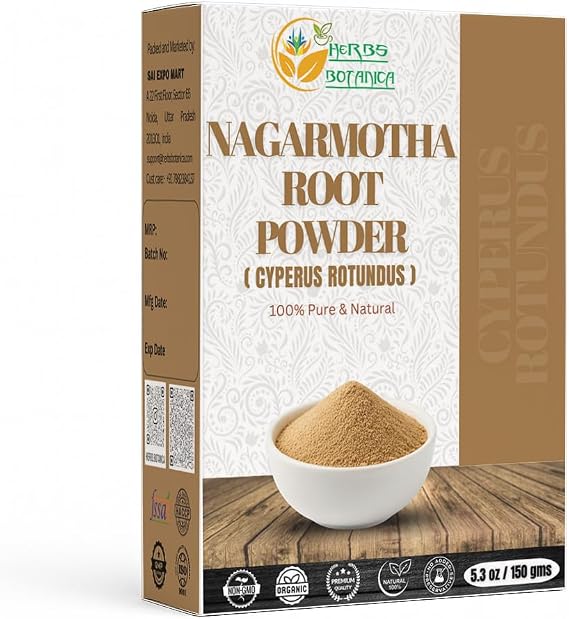 Herbs Botanica Organic Nagarmotha Powder Cyperus Rotundus Ayurvedic Formula for Digestion 100% Pure Premium Quality Herbal Supplement for Men and Women Promotes Healthy Hair Care 150 GMS / 5.3 oz