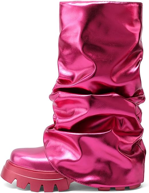 Large Size Thick Heel Metal Color Ankle Boots Waterproof Platform Trouser Boots Women's Thick-soled Shoes