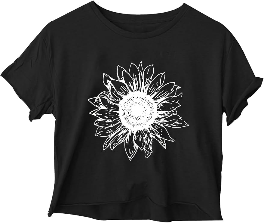 Women's Casual Summer Tops Cute Sunflower Graphic Crop Tops for Teen Girls