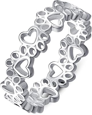 Dog Paw Rings for Women S925 Sterling Silver Cute Cat Puppy Paw Print Ring Stackable Ring Pet Jewelry Gifts Size 5-11