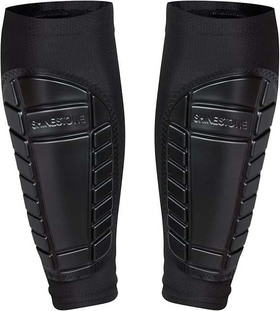 SHINESTONE Shin Guards, Soccer Shin Pads, Calf Compression Sleeve with D3O Pads, Support for Shin Splint Baseball Boxing Kickboxing MTB, Lightweight (1PAIR)