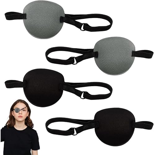 Eye Patches for Adults Kids 4pcs Medical Eye Patch Adjustable Eyepatch,Amblyopia Lazy Eye Patches for Left or Right Eyes,Pirate Eye Patches Reusable Eye CoverBlack,Gray