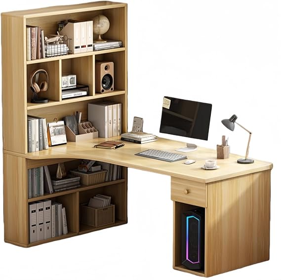 L-Shaped Desk, Corner Desk, Computer Desk, Study Desk, For Adults, With Storage Shelf, Drawer, Width 47.2 inches 120 cm, Durable, For Study Rooms, Bedrooms, Offices, Desk Light Walnut, 47.2