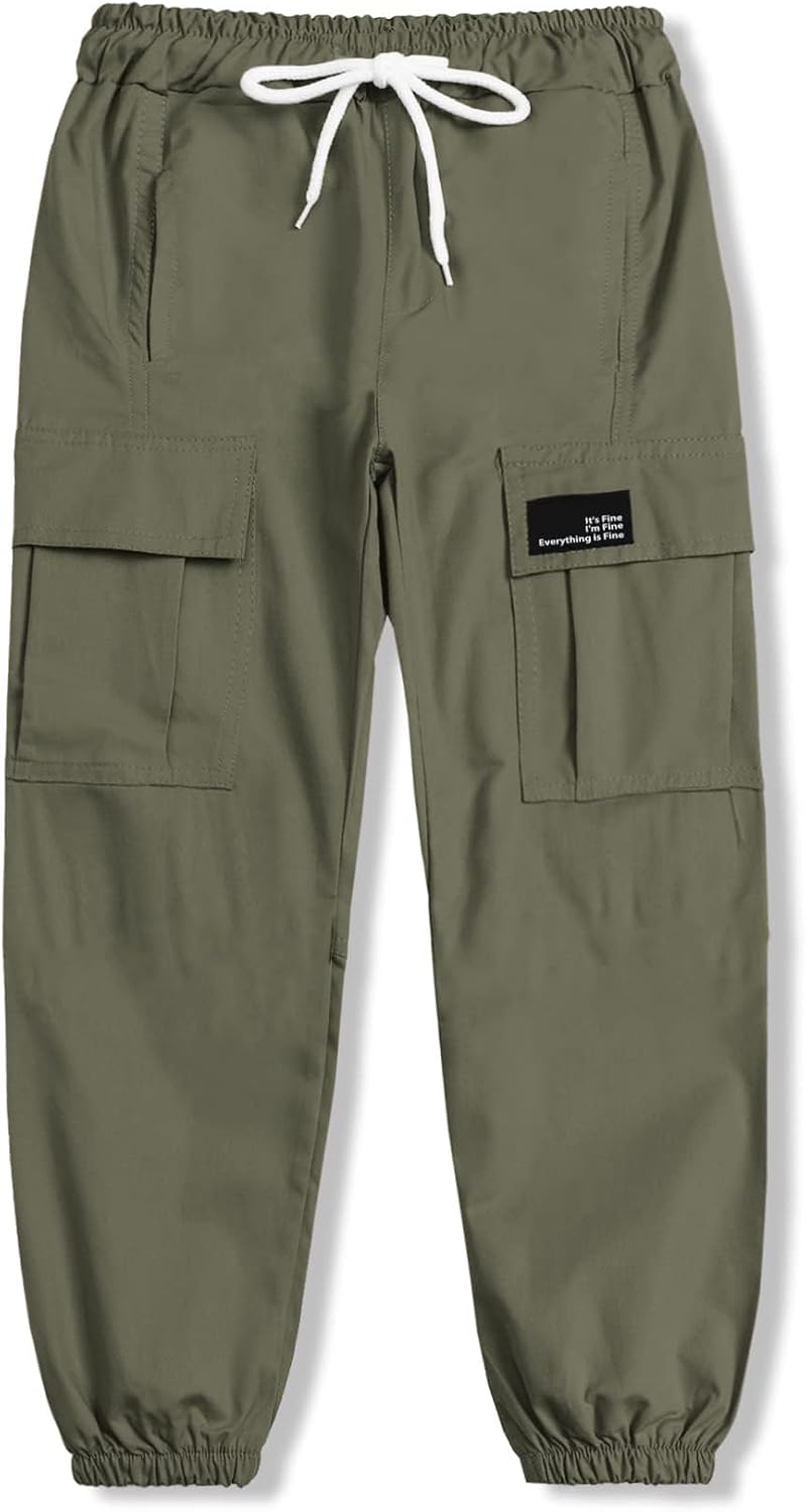 Cromoncent Girls Womens Cargo Pants Elastic Waist Lightweight Outdoor Jogger Pants Army Green for Women, L