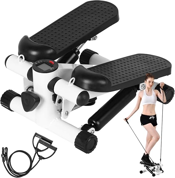Stepper Exercise Machine,Health & Fitness Stepper with Resistance Bands,Upgraded Air Powered Stair Steppers with Weight Loading,Quiet Hydraulic Fitness Stepper with LED Monitor