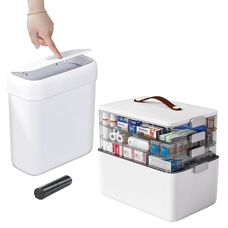funest 4-Tier Medicine Storage Box and Bathroom Trash can