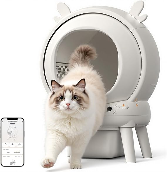 Self-Cleaning Cat Litter Tray 65 L Electric Cat Litter Tray with 9 Safety Sensors 2.4 GHz App Control Automatic Cat Litter Tray Pinch Protection Safe Cat Litter Tray Automatic for Multiple Cats