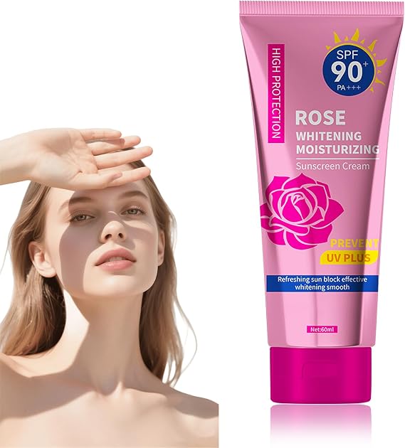 Sun Cream SPF 90+, Face Moisturiser, Rose Sun Cream Antioxidant, Non Oily SunCream, UVA/UVB Protection, 12-Hour Moisturiser, Waterproof, Cruelty Free-60 ml