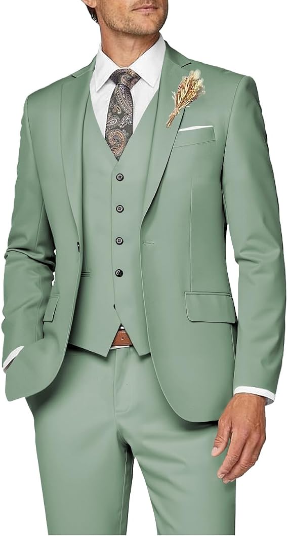 Wangyue Mens Suit 3 Piece Slim Fit Suit for Men Formal Business Suit Wedding Groom Prom Tuxedo Dinner Party