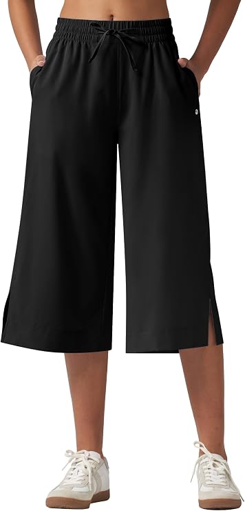 Willit Women's Wide Leg Capris Pants Lightweight Travel Pants Quick Dry Summer Walking Athletic UPF50+ Pockets