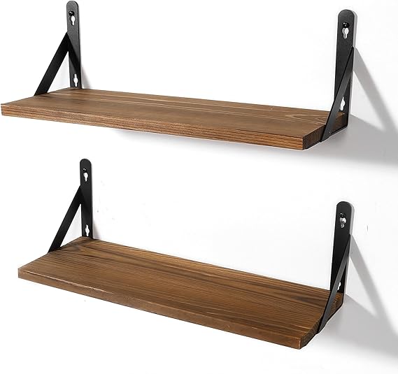 AGM Floating Shelves Set of 2, Rustic Dark Wooden Wall Mounted Shelf | Dark Brown Wall Shelves for Bedroom, Living Room, Kitchen, and Laundry Room Storage and Decoration