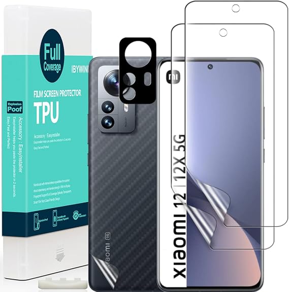 Ibywind 2 Pcs Screen Protector For Xiaomi Xiaomi 12/12X 5G 6.28",Flexible TPU Film,With 1Pc Camera Lens Protector,1Pc Back Film,Bubble Free[Easy to install]