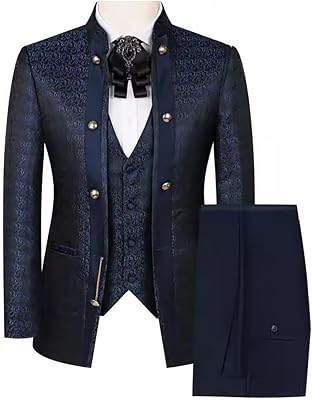 Men Suit Mandarin Collar Chinese Suit 3 Pieces Traditional Chinese Blazer Pant and Vest Set Clothing Formal Wedding