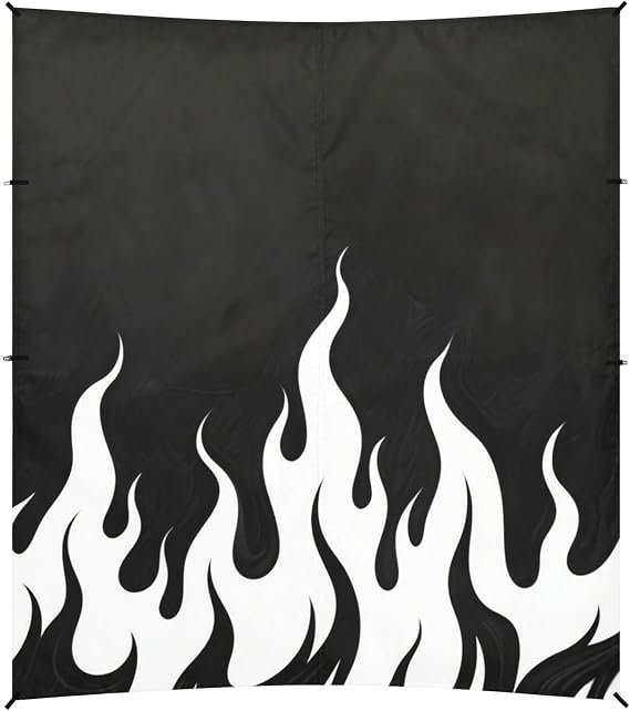 Black Fluorescent Cool Flame White Foldable Beach Cabana UPF50+ Lightweight Sun Shade with Sandbags, Sand Shovel, Poles for Family Travel