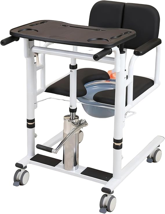 Patient Lift for Home, Electro Hydraulic Transferred Lift Wheelchair, Bedside Commodes Patient Lift Transfer with 180° Split Seat and Bedpan for Elderly & Handicapped, Height Adjustable
