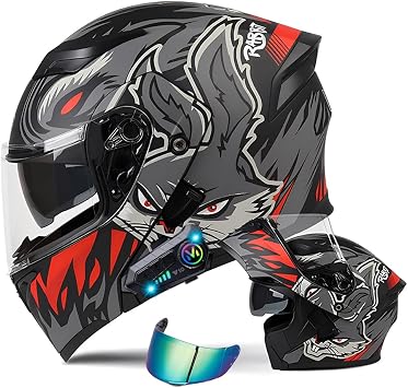 Bluetooth Modular Motorcycle Helmets, DOT Approved Flip Up Full Face Motorcycle Helmet, with Dual Visor Dual Speakers and Microphone for Adults Men and Women