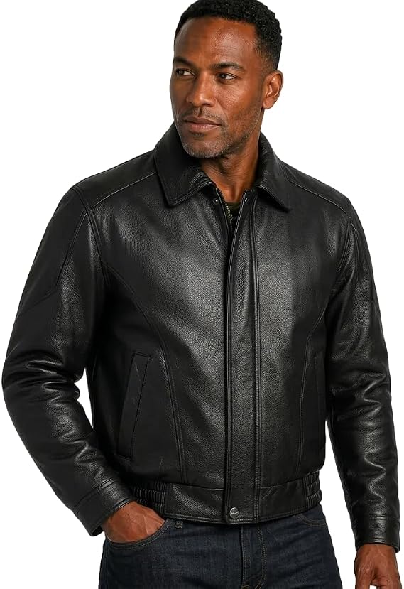 REED Men's Luxury Leather Bomber Jacket with Broad Shoulder Fit | Genuine Leather , American Style