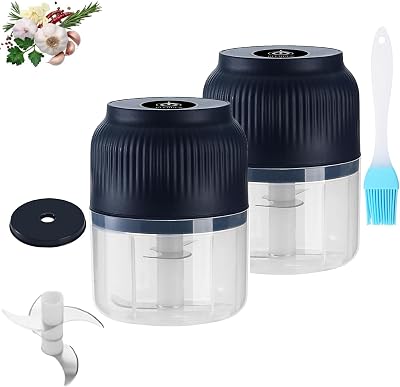 Electric Garlic Chopper, Mini Portable Veggie Cutter, Dicer with 4 Stainless Steel Blades, One-Touch Operation for Garlic, USB Rechargeable Chopper with Sharp Blades for Garlic, Onion Blue2
