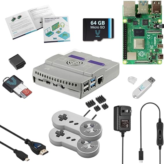 Vilros Raspberry Pi 4 4GB Retro Gaming Kit with 2 USB Gamepad Controllers & Gaming Style Case, 64GB Micro SD Card, HDMI Cable, Power Supply, and Quickstart Guide (Retro Game System)