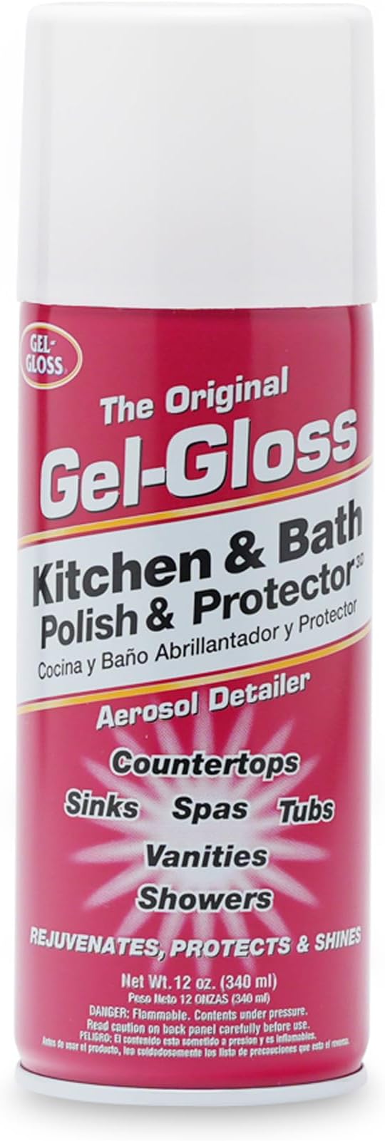Gel-Gloss Home Kitchen & Bath Polish Aerosol - Carnauba Wax Formula,12 oz. | High Shine Protective Coating, Removes Water Spots, Light Scratches & Stains, Restores Color & Shine