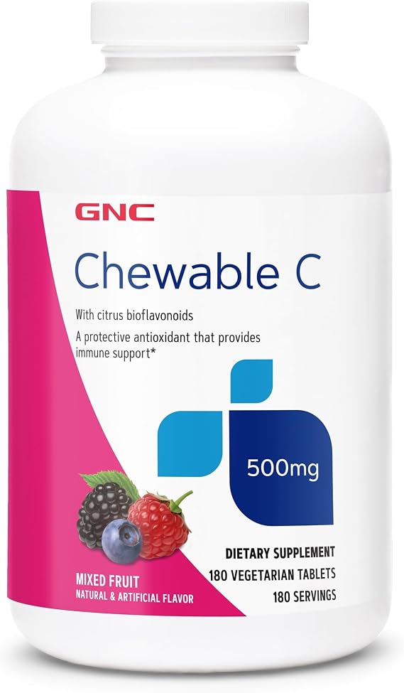 GNC Vitamin C 500mg, Mixed Fruit, 180 Chewables, 180 Servings