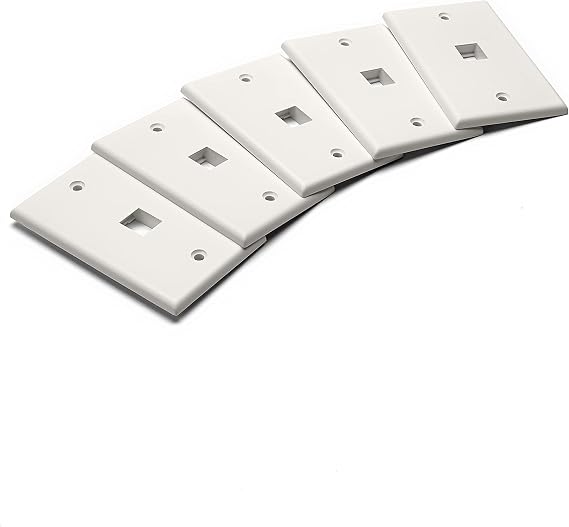 trueCABLE 1 Port Single Gang Keystone Wall Plate, UL Listed, Low Profile Design, Universally Compatible with Modular Ethernet, A/V, Coaxial, and Optical Fiber Keystones, 5 Pack, Matte White