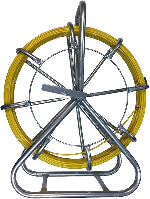 Electriduct 1/4" x 100FT Duct Rodder 6MM Fiberglass Cable Pulling Rod Fish Tape Wire Puller with Cage
