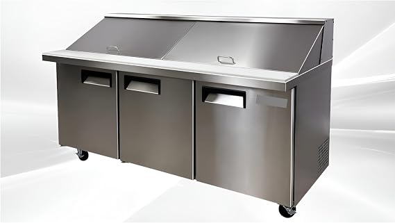 Commercial Refrigerated Sandwich Prep Table, ETL Salad Pizza Merchandise Worktop Fridge Cooler Mega Top 3-Door, Stainless Steel 72" W 16 cu. ft. Restaurant Kitchen SCLM3-72