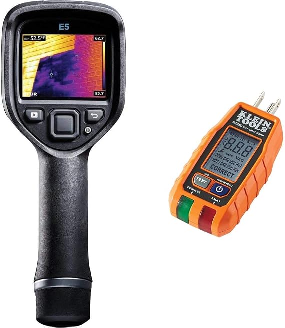 FLIR - E5-XT with WiFi & MSX E5-XT - Handheld Infrared Camera & Klein Tools RT250 GFCI Outlet Tester with LCD Display, Electric Voltage Tester for Standard 3-Wire 120V Electrical Receptacles