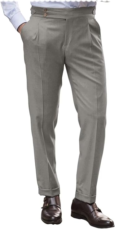 Men's Dress Pants Expandable High-Waisted Linen Suit Trousers for Weeding