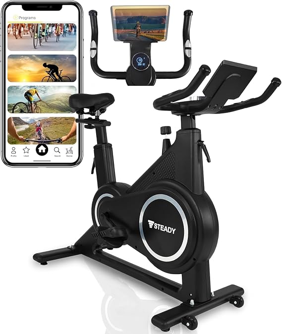 STEADY スピンバイク エアロバイク フィットネスバイク トレーニングバイク・マシーン 家庭用 Zwift アプリ連動 静音 組立簡単 無段階調整 | ST142,ST145,Pro,Plus,ブラック,ホワイト,本体のみ,マット付き,カバー付き,マット・サドルカバー付き,自宅で室内サイクリング,有酸素運動,ダイエット中に,本格トレーニング,アプリ連動で継続,静音で夜間も,組立て簡単