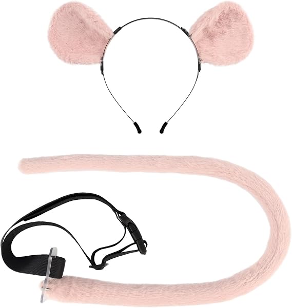 QinRuan Mouse Ears Headband and Slender Mouse Tail Set,Halloween Anime Masquerade Cosplay Props