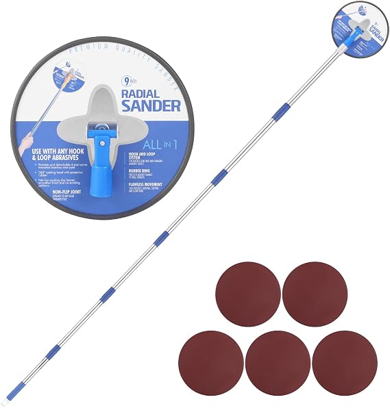 Drywall Pole Sander, 44"-86" Extension Pole Radial Round Pole Sander | 86" Radial Round Drywall Pole Sander with Extension Pole, Drywall Sander for Walls & Ceilings,  with 5 Sanding Sheets