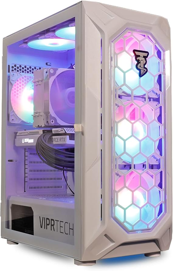 ViprTech Avalanche 2.0 Gaming PC - AMD Ryzen 7 8c16t 4.1Ghz Turbo, AMD RX 580 8GB, 16GB DDR4 RAM, 512GB SSD, RGB, WiFi, Prebuilt Computer Desktop Tower, White