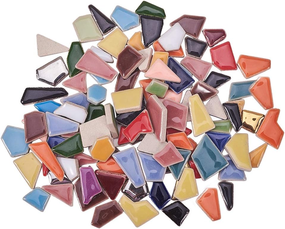 PH PandaHall About 213pcs Porcelain Mosaic Tiles Mixed Colors Nuggets Ceramic Mosaic Square Pieces Supplies for DIY Crafts Home Decoration Arts