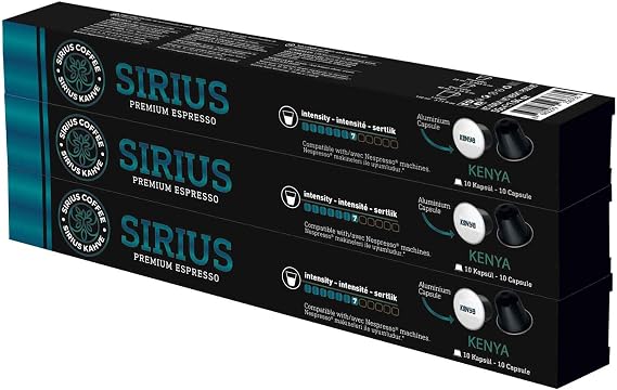 Sirius Premium Single Orijin Kapsül Kahve Kenya (Nespresso Uyumlu) 3lü Set (30 Kapsül)
