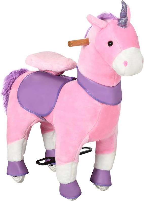 Qaba Ride On Real Walking Unicorn Toy with Sparkly Horn for Kids
