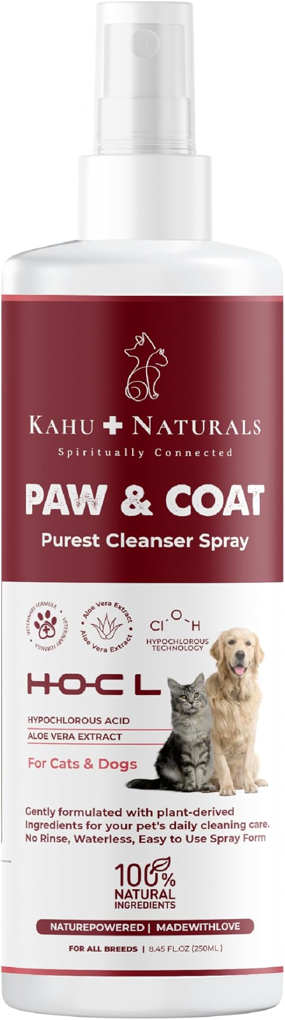 Kahu Naturals Paw&Coat, Vücut ve Pati Temizleme Spreyi,%100 Doğal Günlük Temizlik ve Bakım, 250 ml