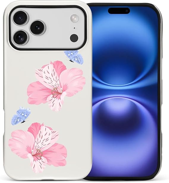 DAIZAG Case for iPhone 17 Pro Max,Lovely Phone Case for Girls Women,Scratch Resistant Shockproof Protective Cover-Lily Blue Butterfly