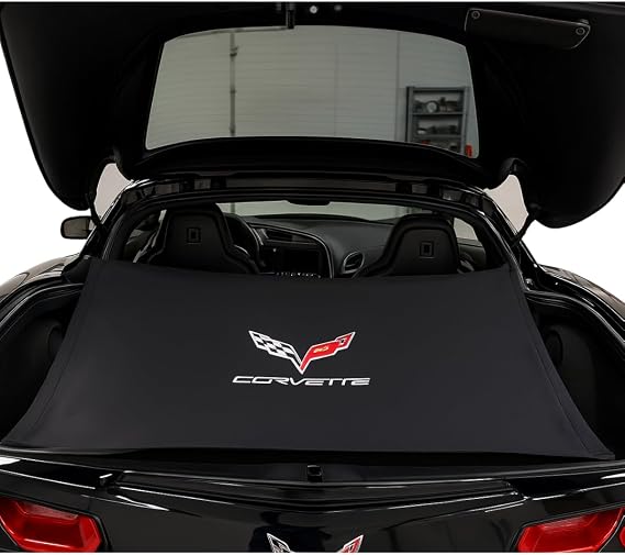 C6 Rear Cargo Shade with Embroidered Crossed Flags Logo - Sun Protector Prevents Fading, Provides Shade & Hides Cargo for 2005-2013 Corvette