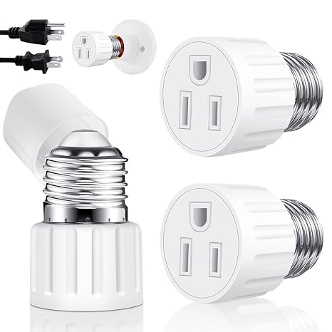 2Pcs Light Socket Outlet Adapter, 3-Prong Light Socket to Plug Adapter