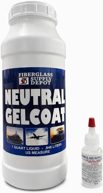 Fiberglass Supply Depot Neutral Gelcoat No Wax Quart Kit with 15cc MEKP Clear Tintable Gelcoat Base for Adding Pigments, Custom Color Matching, Fiberglass & Marine Repair