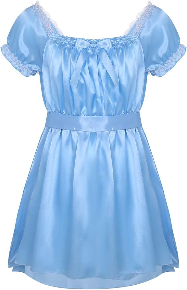 iEFiEL Mens Sissy Lingerie Soft Satin High Low Design Crossdress Baby Doll Nightdress Chemise Dress