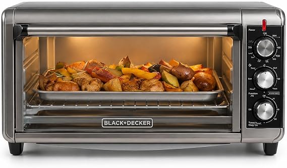 BLACK+DECKER TO3250XSBD 8-Slice Extra Wide Convection Countertop Toaster Oven, Includes Bake Pan, Broil Rack & Toasting Rack, Stainless Steel/Black