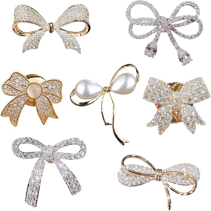 Crystal Rhinestone Butterfly brooches Vintage Bowknot Pearl Lapel Pins