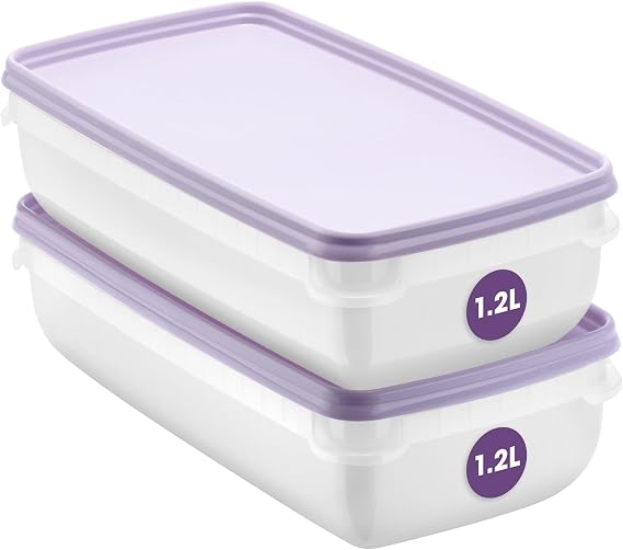 SmartStore Small Food Storage Containers 1,2 L Set of 2 | Suitable for Fridge and Freezer | BPA Free Meal Prep Containers Reusable, Microwavable, Dishwasher Safe, Stacks and Nests