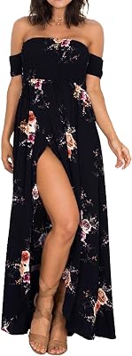 AM CLOTHES Summer Beach Dresses for Wedding Guest Maxi Dresses Off Shoulder Engagement Floral Dress X-Small Black1