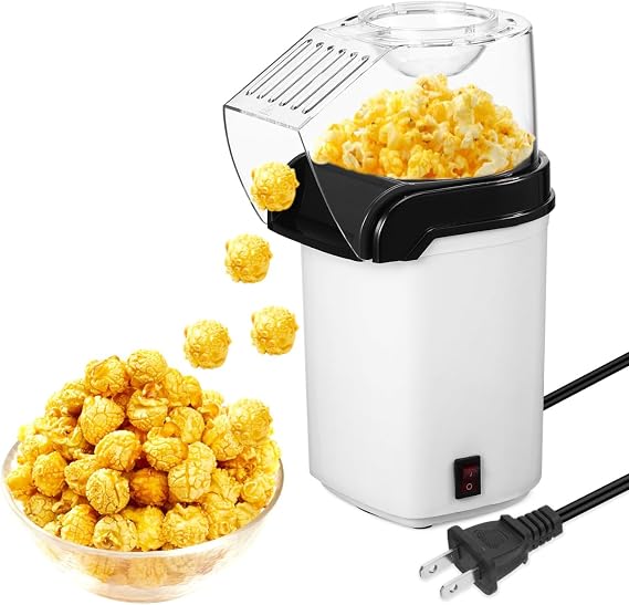 OUNONA Electric Hot Air Popcorn Maker Home Air Popper Popcorn Machine with Measuring Cup Compact Small Electric Popper for Movie Nights Party Snacks Us Plug