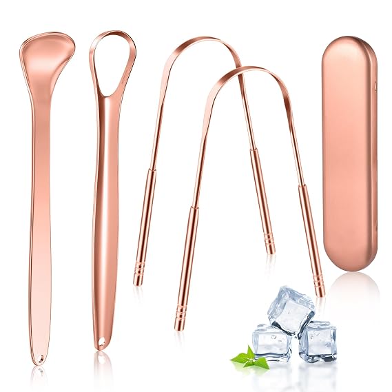 MORGLES Metal Tongue Scraper, 4Pcs Tongue Cleaners for Adults with Portable Case