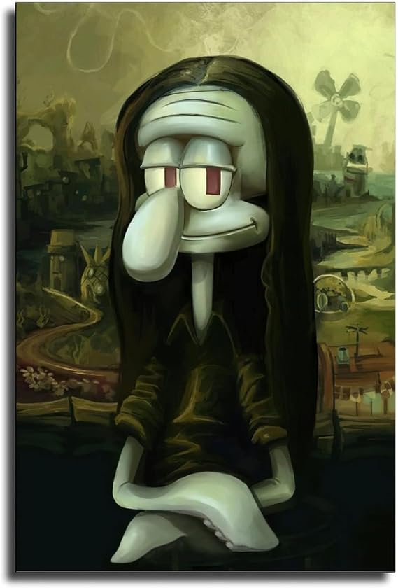IXX Lustiges Squidward AS Mona Lisa Cartoon Poster Decorative Painting Canvas Wall Art Living Room Posters Bedroom Painting 16x24inch(40x60cm)